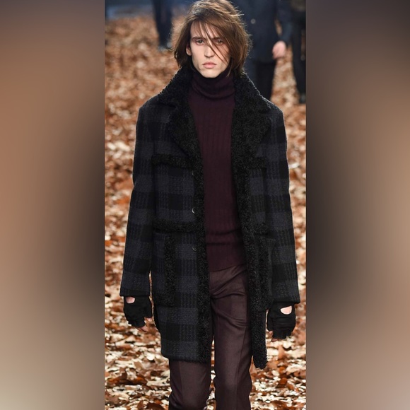 Brand-new w/tags JOHN VARVATOS Runway Blue/Black Plaid Faux Shearling 48 38 - Picture 4 of 12